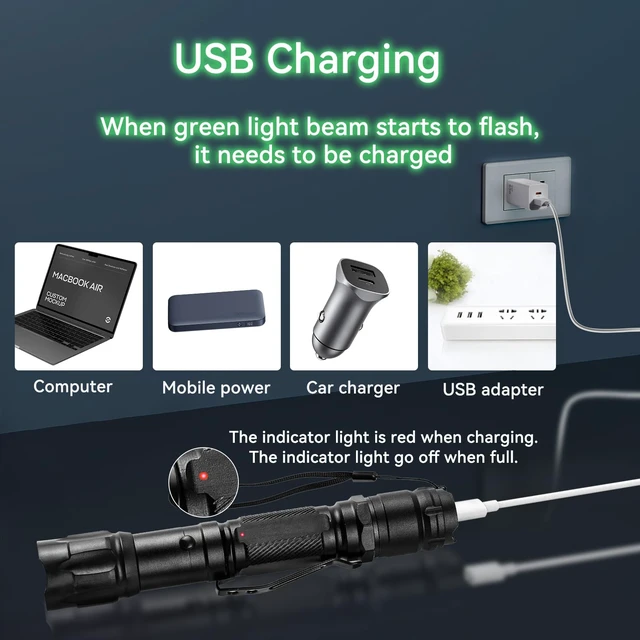 Alt view image 4 of 6 - Green Laser Pointer with Adjustable Star Cap, Type-C Rechargeable | Single-dot and star patterns, metal body, pocket clip, for Outdoor Use, TV/LED/LCD Screens, Astronomy and Presentations