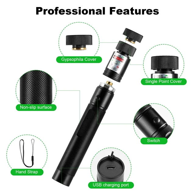 Alt view image 2 of 7 - Green Laser Pointer, USB Charging, Laser Beam with Starry-Sky Cap | Starry-Sky Patterns, Switch to a Single-Point Beam, for Hiking, Presentations & Outdoor Use (Professional-Grade Green Light)