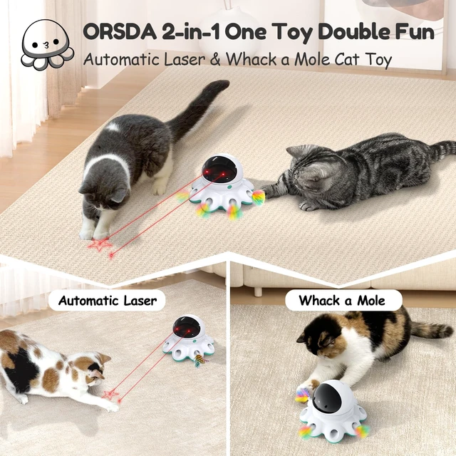 Alt view image 2 of 7 - Cat Laser Toy, 2-in-1 Interactive Automatic Motion Activated Moving 8 Holes Whack A Mole Feather, USB Rechargeable Electronic Smart Sensor Kitten Toys for Indoor Exercise