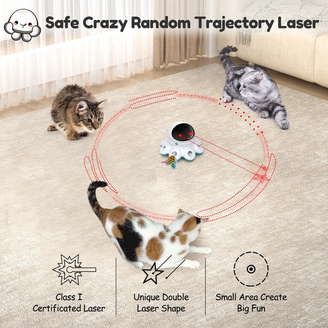 Alt view image 3 of 7 - Cat Laser Toy, 2-in-1 Interactive Automatic Motion Activated Moving 8 Holes Whack A Mole Feather, USB Rechargeable Electronic Smart Sensor Kitten Toys for Indoor Exercise