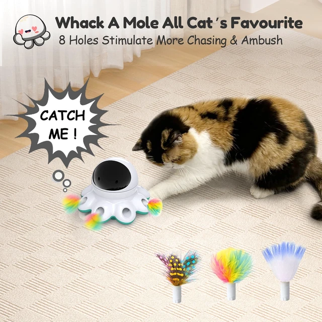 Alt view image 4 of 7 - Cat Laser Toy, 2-in-1 Interactive Automatic Motion Activated Moving 8 Holes Whack A Mole Feather, USB Rechargeable Electronic Smart Sensor Kitten Toys for Indoor Exercise