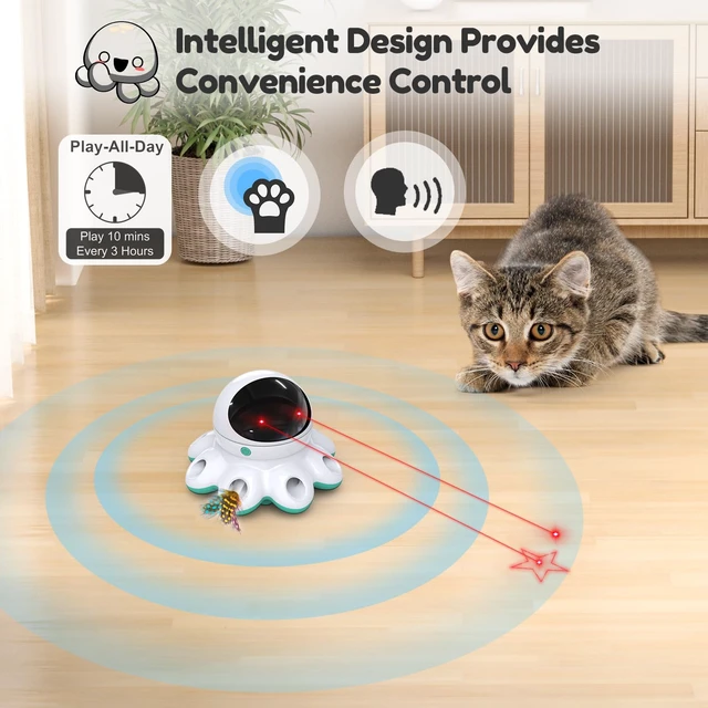 Alt view image 5 of 7 - Cat Laser Toy, 2-in-1 Interactive Automatic Motion Activated Moving 8 Holes Whack A Mole Feather, USB Rechargeable Electronic Smart Sensor Kitten Toys for Indoor Exercise