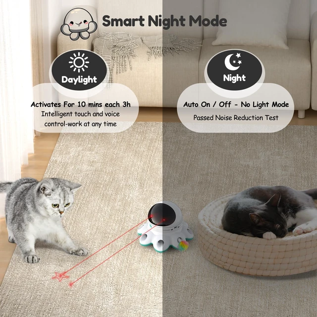 Alt view image 7 of 7 - Cat Laser Toy, 2-in-1 Interactive Automatic Motion Activated Moving 8 Holes Whack A Mole Feather, USB Rechargeable Electronic Smart Sensor Kitten Toys for Indoor Exercise