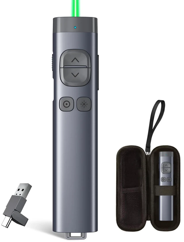 Main image of Norwii N97s Universal Presentation Remote, Digital Laser Pointer Clicker | Digital pointer and spotlight work on any screen. Connect via BT, or USBC / A. Metal housing, Silent button. 328ft range