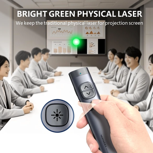 Alt view image 6 of 7 - Norwii N97s Universal Presentation Remote, Digital Laser Pointer Clicker | Digital pointer and spotlight work on any screen. Connect via BT, or USBC / A. Metal housing, Silent button. 328ft range