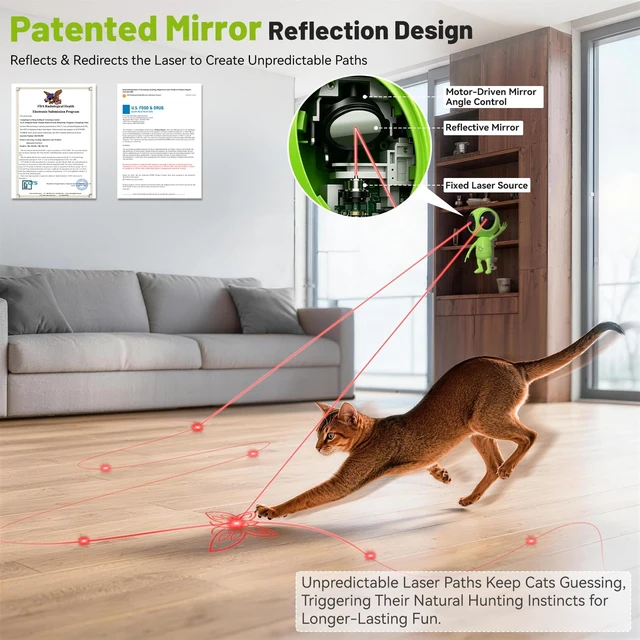 Alt view image 2 of 7 - Laser Cat Toys for Indoor Cats, 2 in 1 Interactive Automatic Dual Laser & Catnip UFO Dangler for Kitten Toys, Truly Random Trajectory Radar Motion-Activated, Rechargeable 4 Modes, Clamp Design