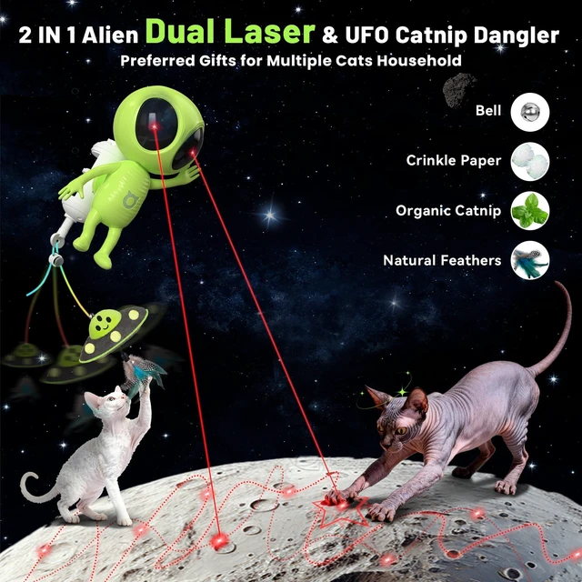 Alt view image 3 of 7 - Laser Cat Toys for Indoor Cats, 2 in 1 Interactive Automatic Dual Laser & Catnip UFO Dangler for Kitten Toys, Truly Random Trajectory Radar Motion-Activated, Rechargeable 4 Modes, Clamp Design