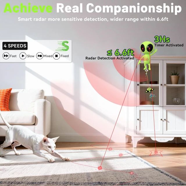 Alt view image 5 of 7 - Laser Cat Toys for Indoor Cats, 2 in 1 Interactive Automatic Dual Laser & Catnip UFO Dangler for Kitten Toys, Truly Random Trajectory Radar Motion-Activated, Rechargeable 4 Modes, Clamp Design