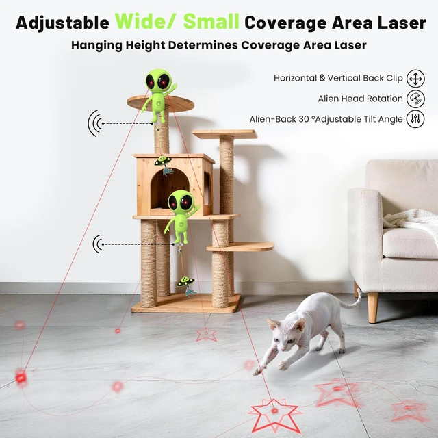 Alt view image 4 of 7 - Laser Cat Toys for Indoor Cats, 2 in 1 Interactive Automatic Dual Laser & Catnip UFO Dangler for Kitten Toys, Truly Random Trajectory Radar Motion-Activated, Rechargeable 4 Modes, Clamp Design