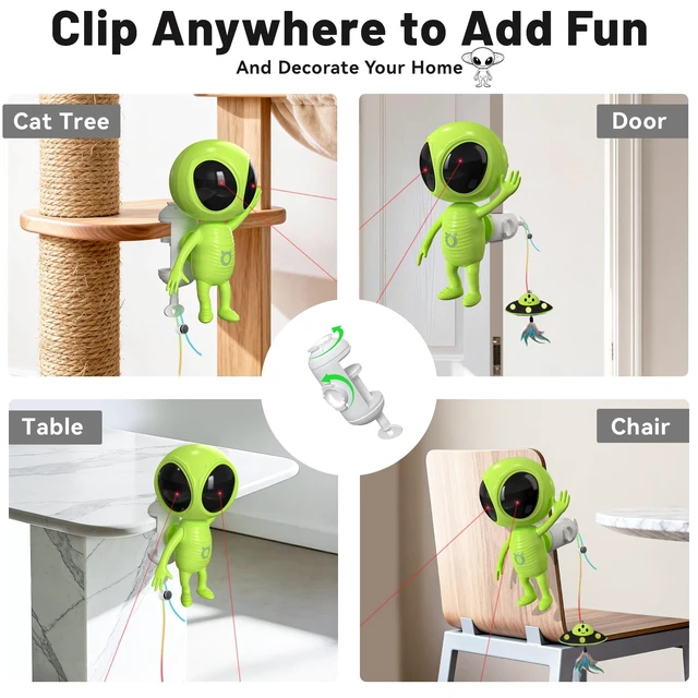 Alt view image 7 of 7 - Laser Cat Toys for Indoor Cats, 2 in 1 Interactive Automatic Dual Laser & Catnip UFO Dangler for Kitten Toys, Truly Random Trajectory Radar Motion-Activated, Rechargeable 4 Modes, Clamp Design