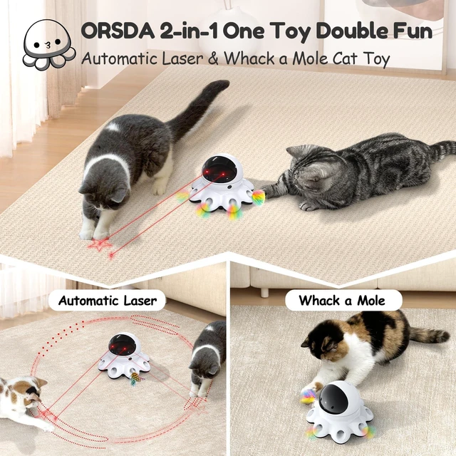 Alt view image 2 of 7 - Cat Laser Toy, 2-in-1 Interactive Automatic Motion Activated Moving 8 Holes Whack A Mole Feather, USB Rechargeable Electronic Smart Sensor Kitten Toys for Indoor Exercise
