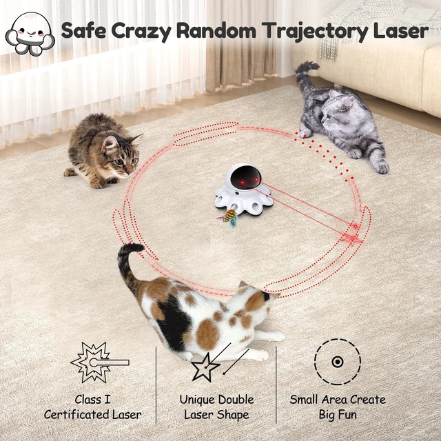 Alt view image 3 of 7 - Cat Laser Toy, 2-in-1 Interactive Automatic Motion Activated Moving 8 Holes Whack A Mole Feather, USB Rechargeable Electronic Smart Sensor Kitten Toys for Indoor Exercise