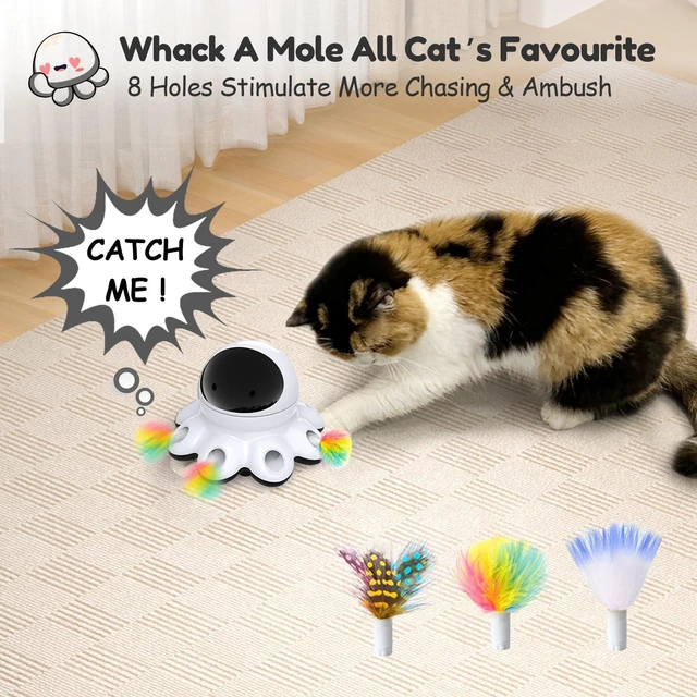 Alt view image 4 of 7 - Cat Laser Toy, 2-in-1 Interactive Automatic Motion Activated Moving 8 Holes Whack A Mole Feather, USB Rechargeable Electronic Smart Sensor Kitten Toys for Indoor Exercise