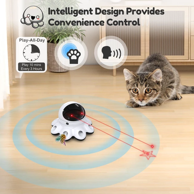Alt view image 5 of 7 - Cat Laser Toy, 2-in-1 Interactive Automatic Motion Activated Moving 8 Holes Whack A Mole Feather, USB Rechargeable Electronic Smart Sensor Kitten Toys for Indoor Exercise