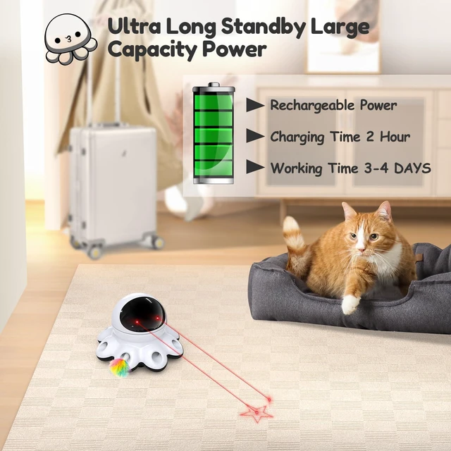 Alt view image 6 of 7 - Cat Laser Toy, 2-in-1 Interactive Automatic Motion Activated Moving 8 Holes Whack A Mole Feather, USB Rechargeable Electronic Smart Sensor Kitten Toys for Indoor Exercise