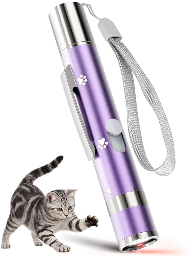Main image of Cat Toys, Rechargeable, Interactive USB Chase Toy for Cats & Kittens | 3 Light Modes & 5 Fun Patterns, Purple Metal Casing with Paw Print, Automatic Training & Exercise Toys for Indoor Dog, Pet