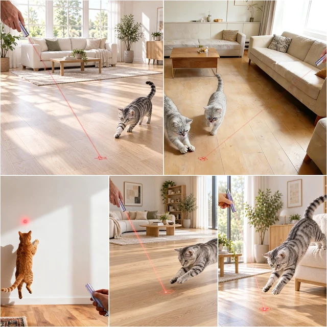 Alt view image 2 of 7 - Cat Toys, Rechargeable, Interactive USB Chase Toy for Cats & Kittens | 3 Light Modes & 5 Fun Patterns, Purple Metal Casing with Paw Print, Automatic Training & Exercise Toys for Indoor Dog, Pet