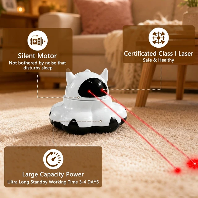 Alt view image 5 of 7 - Automatic cat laser toy, 2-in-1 Interactive with Randomly Moving Feather | Adjustable laser angle, Replaceable Feather, Weighted Anti-slip Base, USB Powered, Self Play for Indoor Kitty Exercise, White