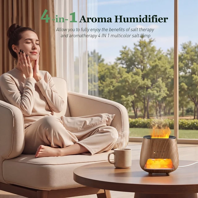 Alt view image 2 of 7 - Essential Oil Diffuser for Home: -- Himalayan Lamp | Aromatherapy Diffuser with - Flame LED - 200ml Cool Mist Humidifier - Auto Off for Bedroom, Office & Yoga