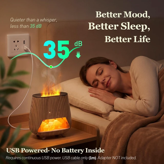 Alt view image 4 of 7 - Essential Oil Diffuser for Home: -- Himalayan Lamp | Aromatherapy Diffuser with - Flame LED - 200ml Cool Mist Humidifier - Auto Off for Bedroom, Office & Yoga