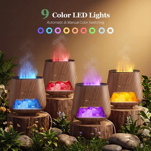 Alt view image 5 of 7 - Essential Oil Diffuser for Home: -- Himalayan Lamp | Aromatherapy Diffuser with - Flame LED - 200ml Cool Mist Humidifier - Auto Off for Bedroom, Office & Yoga