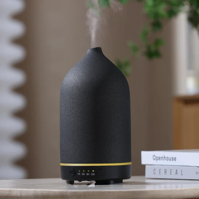 Main image of 200ML Ceramic Essential Oil Diffuser for Home, Stone Diffuser | Ultrasonic Aromatherapy Diffuser & Air Humidifier for Bedroom, Office, Yoga, 7 LED Lights, Auto Shut-Off, 3 Timers, Black