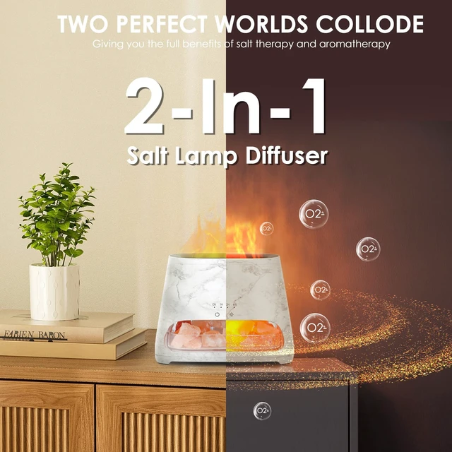 Alt view image 3 of 7 - 2-in-1 Essential Oil Diffuser for Home,Himalayan Salt Lamp Diffuser | 150ml, Ultrasonic Aromatherapy Diffuser Cool Mist Humidifier with 3 Brightness, Ambient Glow, 100% Pure Himalayan Salt,Marble