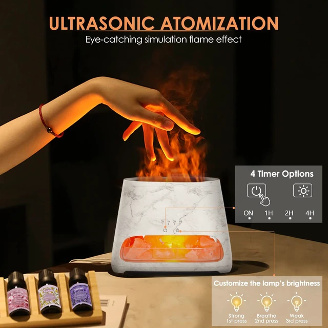 Alt view image 4 of 7 - 2-in-1 Essential Oil Diffuser for Home,Himalayan Salt Lamp Diffuser | 150ml, Ultrasonic Aromatherapy Diffuser Cool Mist Humidifier with 3 Brightness, Ambient Glow, 100% Pure Himalayan Salt,Marble