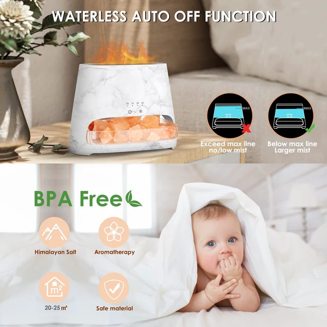 Alt view image 6 of 7 - 2-in-1 Essential Oil Diffuser for Home,Himalayan Salt Lamp Diffuser | 150ml, Ultrasonic Aromatherapy Diffuser Cool Mist Humidifier with 3 Brightness, Ambient Glow, 100% Pure Himalayan Salt,Marble