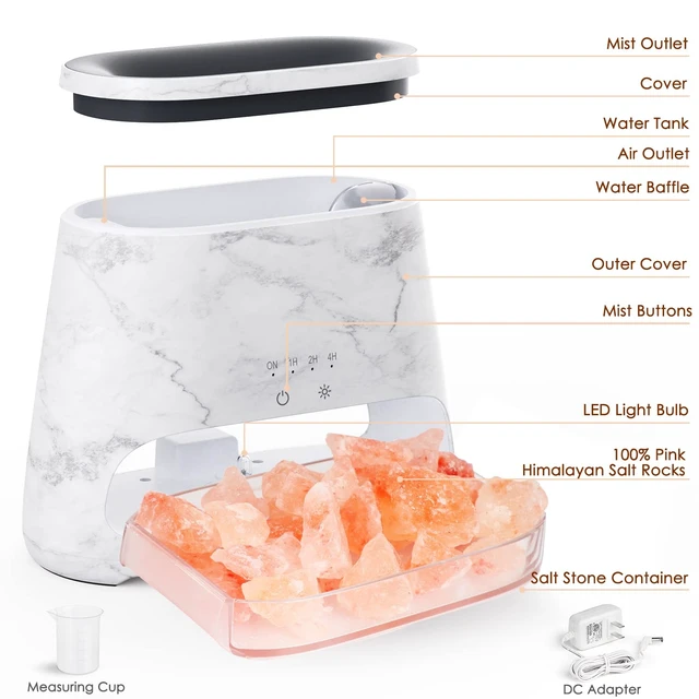 Alt view image 7 of 7 - 2-in-1 Essential Oil Diffuser for Home,Himalayan Salt Lamp Diffuser | 150ml, Ultrasonic Aromatherapy Diffuser Cool Mist Humidifier with 3 Brightness, Ambient Glow, 100% Pure Himalayan Salt,Marble