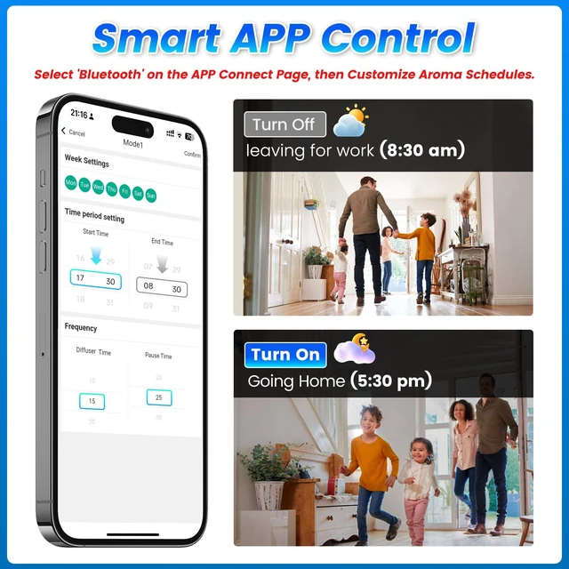 Alt view image 3 of 7 - Waterless Essential Oil Diffuser,House Scent Air Diffusers for Home Hotel with APP Control(Auto Timer) & Touch Screen(Adjust Level) |1500 sq.ft,Large Room Aromatherapy Oil Diffuser,250ml,Quiet(Black)