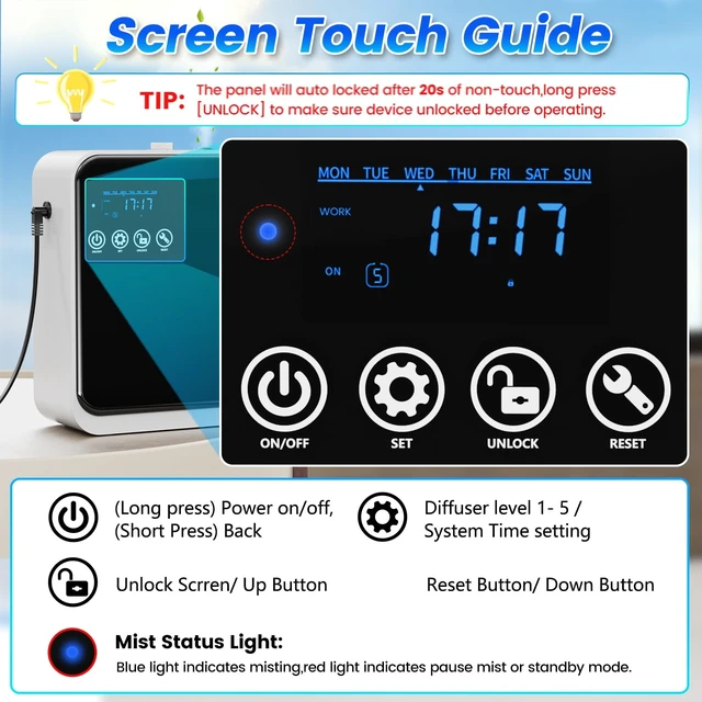 Alt view image 4 of 7 - Waterless Essential Oil Diffuser,House Scent Air Diffusers for Home Hotel with APP Control(Auto Timer) & Touch Screen(Adjust Level) |1500 sq.ft,Large Room Aromatherapy Oil Diffuser,250ml,Quiet(Black)