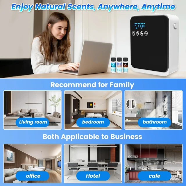 Alt view image 7 of 7 - Waterless Essential Oil Diffuser,House Scent Air Diffusers for Home Hotel with APP Control(Auto Timer) & Touch Screen(Adjust Level) |1500 sq.ft,Large Room Aromatherapy Oil Diffuser,250ml,Quiet(Black)