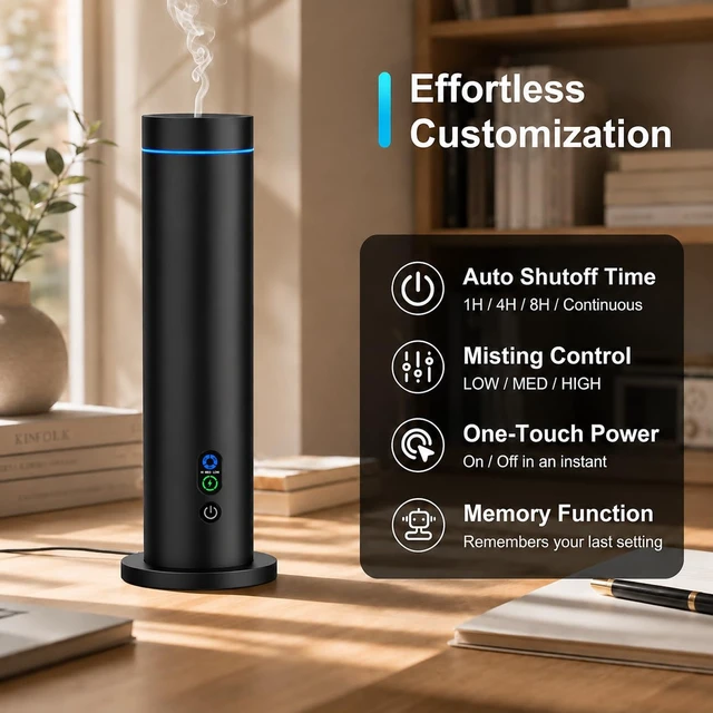 Alt view image 5 of 7 - Waterless Essential Oil Diffuser, Metal Scent Diffuser, Black | Includes 6 essential oils, AC powered, 1000 sq.ft coverage for home, office & hotel, aluminum alloy body, remote control