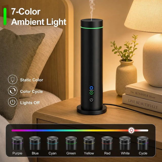 Alt view image 6 of 7 - Waterless Essential Oil Diffuser, Metal Scent Diffuser, Black | Includes 6 essential oils, AC powered, 1000 sq.ft coverage for home, office & hotel, aluminum alloy body, remote control