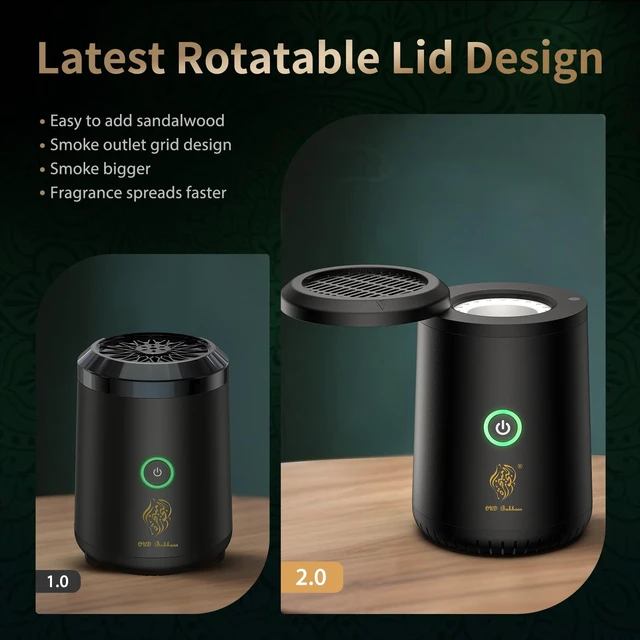 Alt view image 3 of 7 - Portable Electric Incense Burner, Rotating flip USB Aroma Diffuser, Mini Arab bakhoor Muslim Incense Holder for Car and Home (Special Coal briquettes Charcoal Fragrance)
