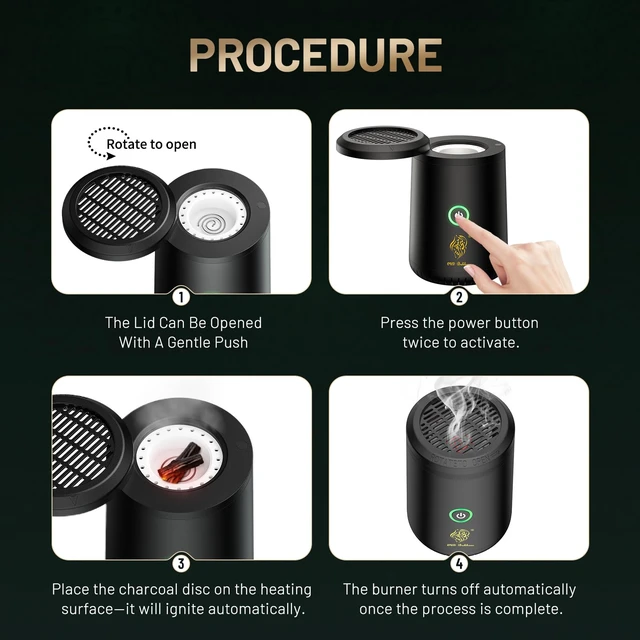 Alt view image 6 of 7 - Portable Electric Incense Burner, Rotating flip USB Aroma Diffuser, Mini Arab bakhoor Muslim Incense Holder for Car and Home (Special Coal briquettes Charcoal Fragrance)