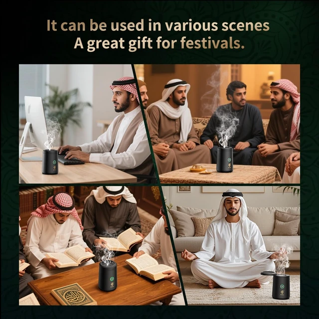 Alt view image 7 of 7 - Portable Electric Incense Burner, Rotating flip USB Aroma Diffuser, Mini Arab bakhoor Muslim Incense Holder for Car and Home (Special Coal briquettes Charcoal Fragrance)