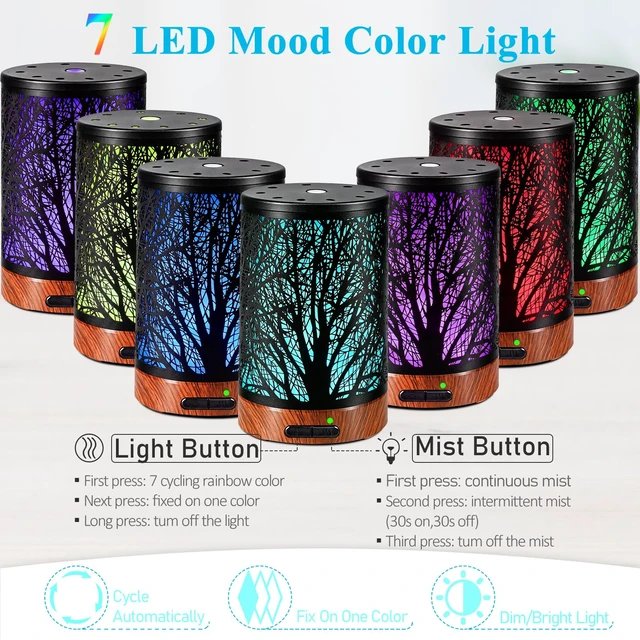 Alt view image 3 of 6 - Essential Oil Diffuser - 150ML Metal Aromatherapy Diffuser for Essential Oils with 7 Colors Lights Gifts for Mom Auto Shut-Off & Ultrasonic Cool Mist Diffuser, Ambience for Home
