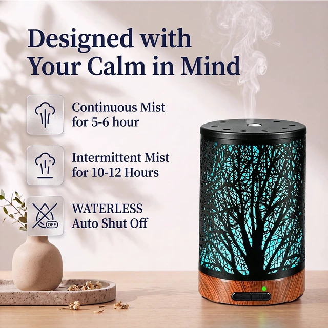Alt view image 4 of 6 - Essential Oil Diffuser - 150ML Metal Aromatherapy Diffuser for Essential Oils with 7 Colors Lights Gifts for Mom Auto Shut-Off & Ultrasonic Cool Mist Diffuser, Ambience for Home