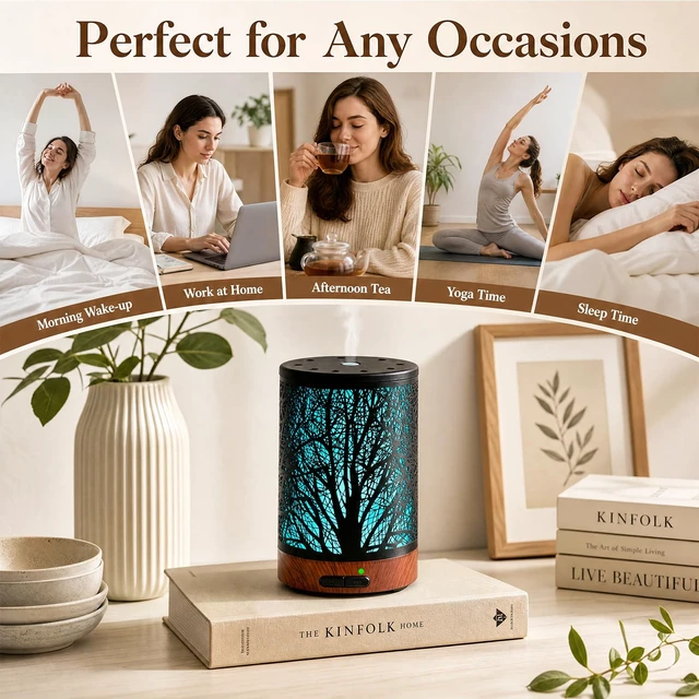 Alt view image 6 of 6 - Essential Oil Diffuser - 150ML Metal Aromatherapy Diffuser for Essential Oils with 7 Colors Lights Gifts for Mom Auto Shut-Off & Ultrasonic Cool Mist Diffuser, Ambience for Home