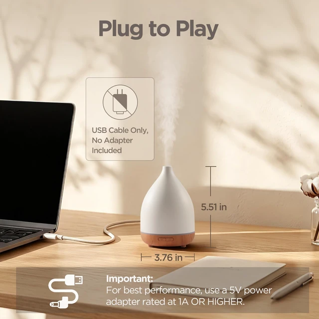 Alt view image 2 of 7 - 100ml Oil Diffusers for Home Essential Oils Scent Aromatherapy | Small Humidifier, Palm-sized, Mini Desk Diffuser, USB Powered, Cool Mist, Auto Shut-Off, 8 Colors, Ultrasonic, Quiet