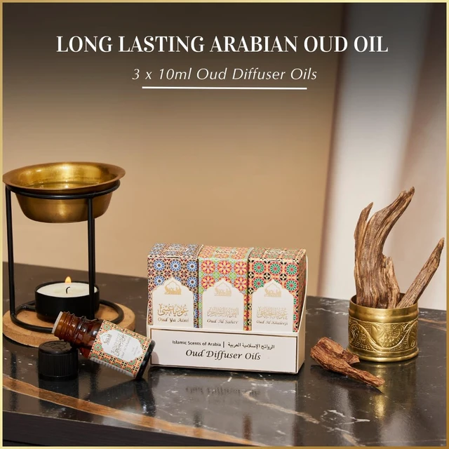 Alt view image 3 of 6 - Arabian Oudh Diffuser Oil Set | 3x10ml Oud Essential Oil for Home | Assorted Oud Fragrance Oil for Electric Burner, Oil Diffuser | For Aromatherapy, Relaxation & Massage | Muslim Gifts
