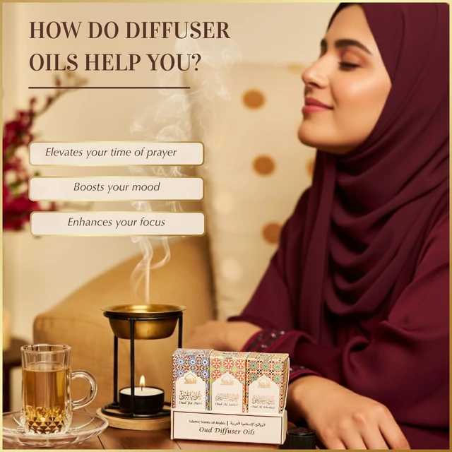 Alt view image 5 of 6 - Arabian Oudh Diffuser Oil Set | 3x10ml Oud Essential Oil for Home | Assorted Oud Fragrance Oil for Electric Burner, Oil Diffuser | For Aromatherapy, Relaxation & Massage | Muslim Gifts