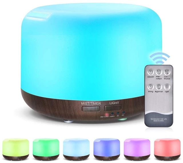 Main image of 300ML Essential Oil Diffuser with Remote Control,Ultrasonic Aromatherapy Air Diffuser Humidifier,Aroma Diffuser with 7 LED Color Changing Light for Large Room,Home (Dark Wood Grain)