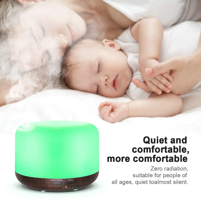 Alt view image 3 of 6 - 300ML Essential Oil Diffuser with Remote Control,Ultrasonic Aromatherapy Air Diffuser Humidifier,Aroma Diffuser with 7 LED Color Changing Light for Large Room,Home (Dark Wood Grain)