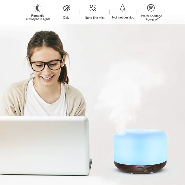 Alt view image 2 of 6 - 300ML Essential Oil Diffuser with Remote Control,Ultrasonic Aromatherapy Air Diffuser Humidifier,Aroma Diffuser with 7 LED Color Changing Light for Large Room,Home (Dark Wood Grain)