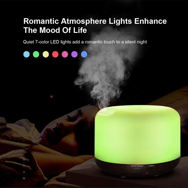Alt view image 4 of 6 - 300ML Essential Oil Diffuser with Remote Control,Ultrasonic Aromatherapy Air Diffuser Humidifier,Aroma Diffuser with 7 LED Color Changing Light for Large Room,Home (Dark Wood Grain)