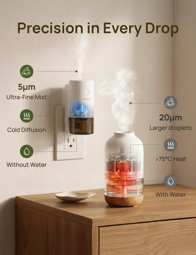 Alt view image 4 of 7 - Essential Oil Diffuser for Home, Smart Waterless Diffuser SF101S Pro, Plug in Room Scent with Timer & 120-Day Natural Aroma, Bitter Orange Leaf(Khaki Green