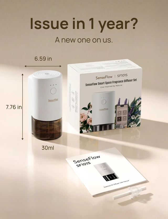 Alt view image 7 of 7 - Essential Oil Diffuser for Home, Smart Waterless Diffuser SF101S Pro, Plug in Room Scent with Timer & 120-Day Natural Aroma, Bitter Orange Leaf(Khaki Green